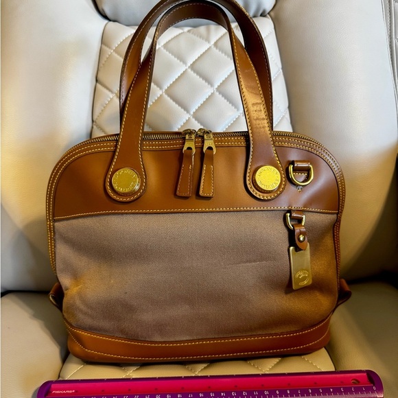 Brown and Tan Canvas and Leather Dooney & Bourke Handbag - Picture 1 of 9